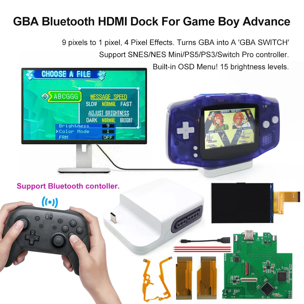 HD 720P GBA IPS V5 Screen HDMI Bluetooth Dock Kit Support To For PS5/PS4/Switch Pro Wireless Controller for Game Boy Advance