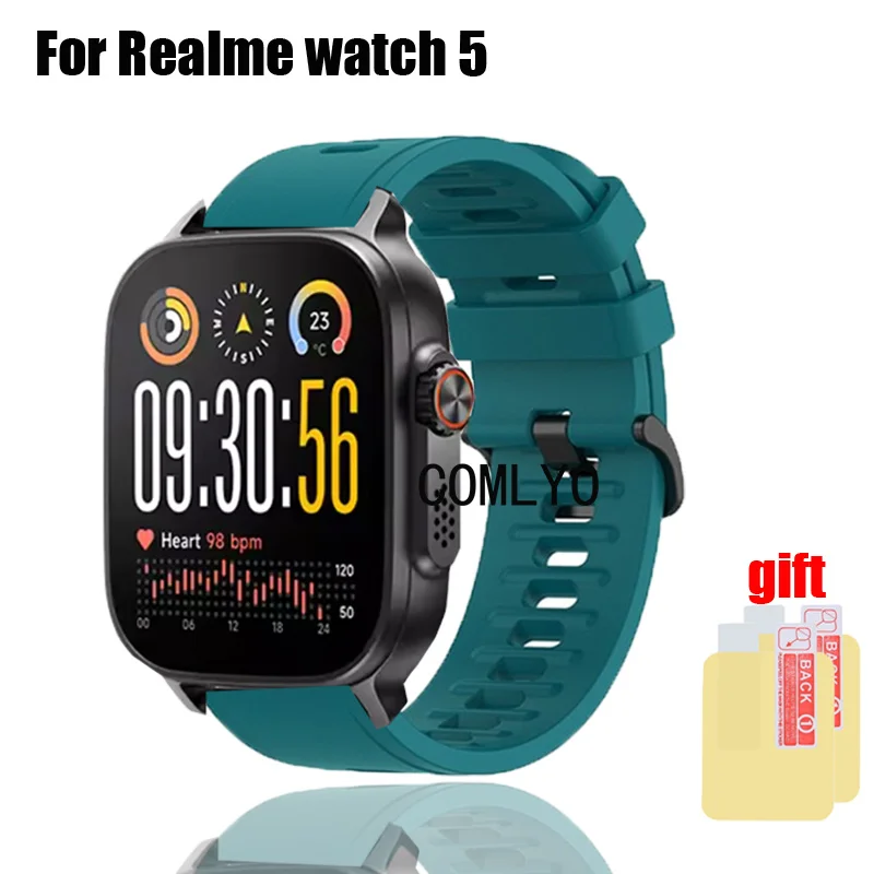 Para Realme watch 5 correa de reloj inteligente banda de silicona mujeres hombres pulsera deportiva suave pulsera Protector de pantalla película