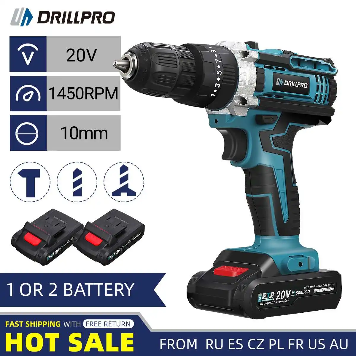 Drillpro-chave de Fenda Elétrica sem Fio Conjunto de Brocas Chave de Fenda sem Escova Configurações de Torque 2-velocidades Ferramenta Elétrica 25 Mais 20v