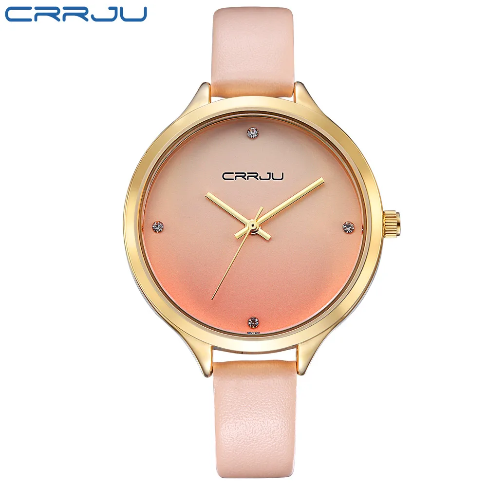 

CRRJU gold Women Watches Luxury High Quality Water Resistant Montre Femme Leather Top Brand Dress Woman Wrist Watches