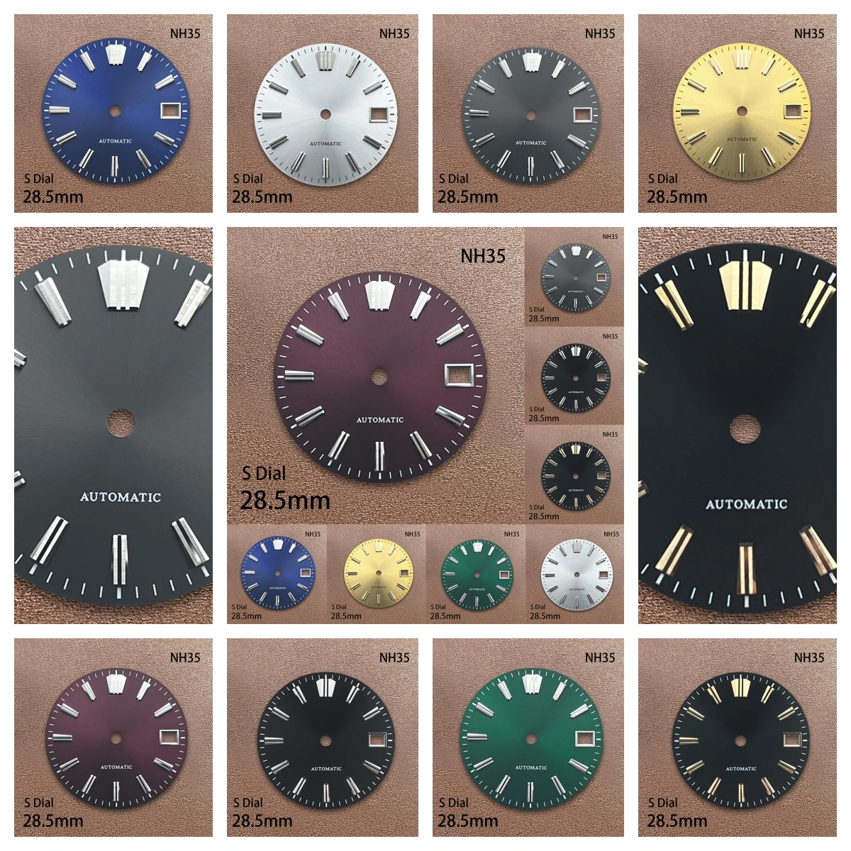 

28.5mm S Logo Dial Suitable For NH35/NH36/4R/7S Janpan Movement Sunray Applied Index Riveted Dial Watch Modification Accessories