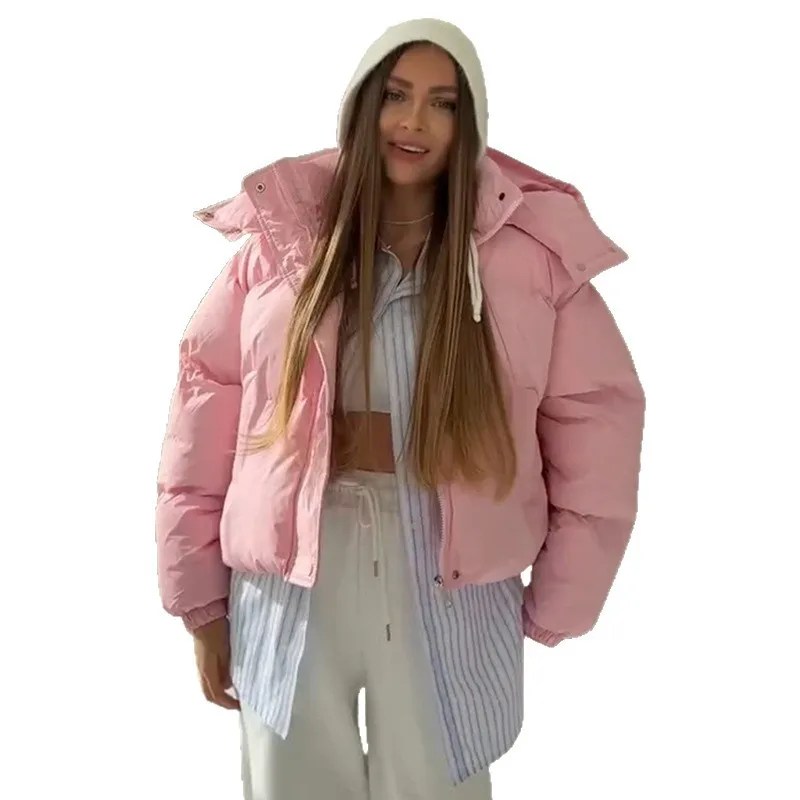 Cotton jacket women's 2025 winter new fashion short style loose casual hooded bread top