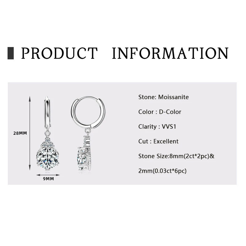 Lnngy Brilliant 6,5 mm-8 mm Moissanit-Ohrhänger für Damen, 925er Sterlingsilber, Tropfenohrring, Hochzeit, Verlobung, Party, Schmuck – Detail 10