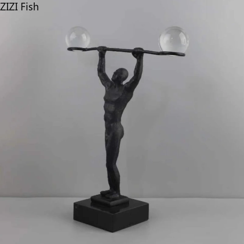 Metal Weightlifters Art Sculpture Character Ornaments Black Figure Statue Presentation Model Home Accessories Decoration Crafts