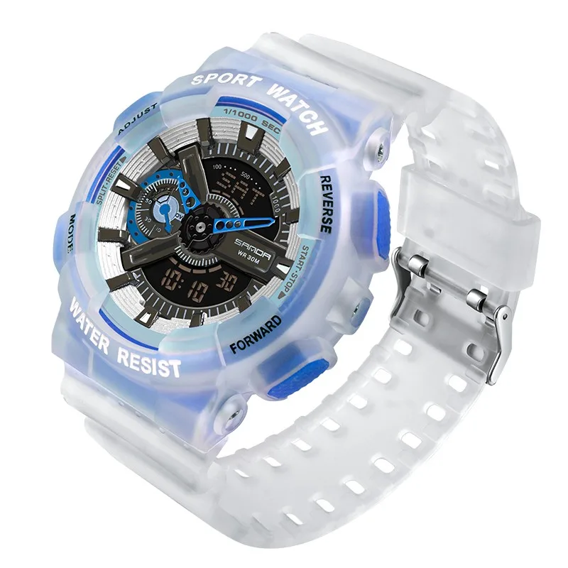 Fashion Top SANDA Men\'s Watches Sports Electronic Wristwatch Waterproof Fluorescent Dual Display Digital Quartz Watch 3029