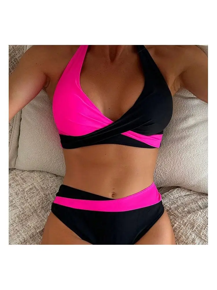 Sexy Cross Tie Split Bikini Set Women's Swimsuit  Design with Removable Pads Fast Drying Polyester Inner 