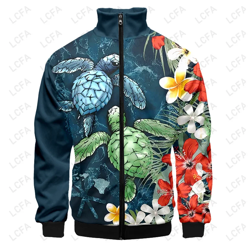 

Tahiti Flower Sea ​​turtle 3D Printing Men Sports Jacket Long Sleeve Coat Floral Large Size Clothes Y2k Casual Autumn Dropship