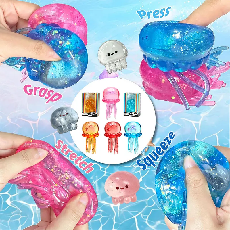 New Shiny Sequins Jellyfish Squishy Slow Rising Elastic Soft Squeeze Toy Adult Anxiety Relief Decompression Vent Fidget Toy Gift
