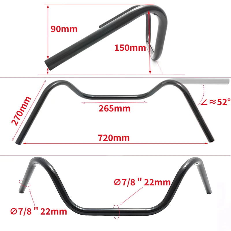 7/8'' 22mm Ape Hanger Handlebar High-Rise Drag Bar For  Chopper Bobber Motorcycle Street XG500 XG750, Ape Hanger Handl