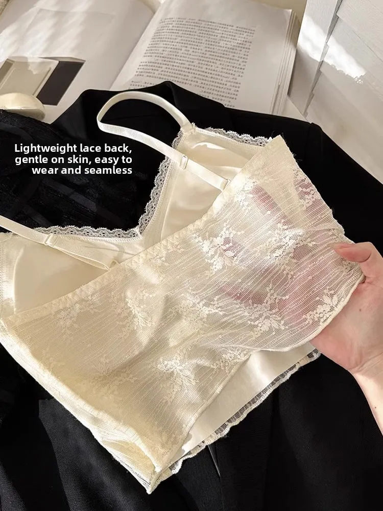 Deep V Lace Strap Vest Women's Inner Wear Integrated Chest Pad Bra  Beautiful Back Base Attracting Top Street Style