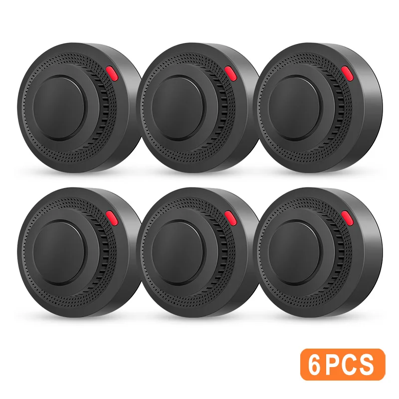 6Pack Tuya WiFi Smart Smoke Sensor Smartlife APP Controle Rookmelder 85dB On-site alarm Ondersteunt Alexa & Google Assistant