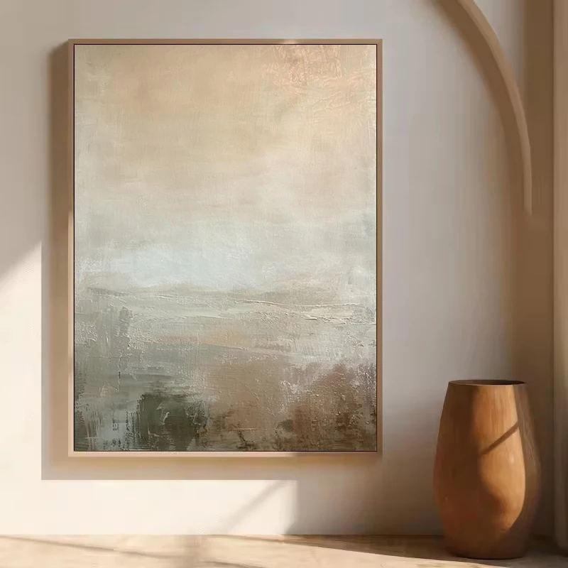 Modern Minimalist Tranquil Neutral Tones Abstract Landscape Poster Canvas Painting Wall Art Pictures Home Decor Gift