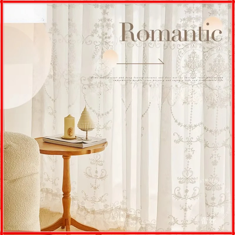 

European Lace Embroidered White Tulle Sheer Curtains for Living Room Bedroom Dining Romantic Elegant Blackout Window Decoration