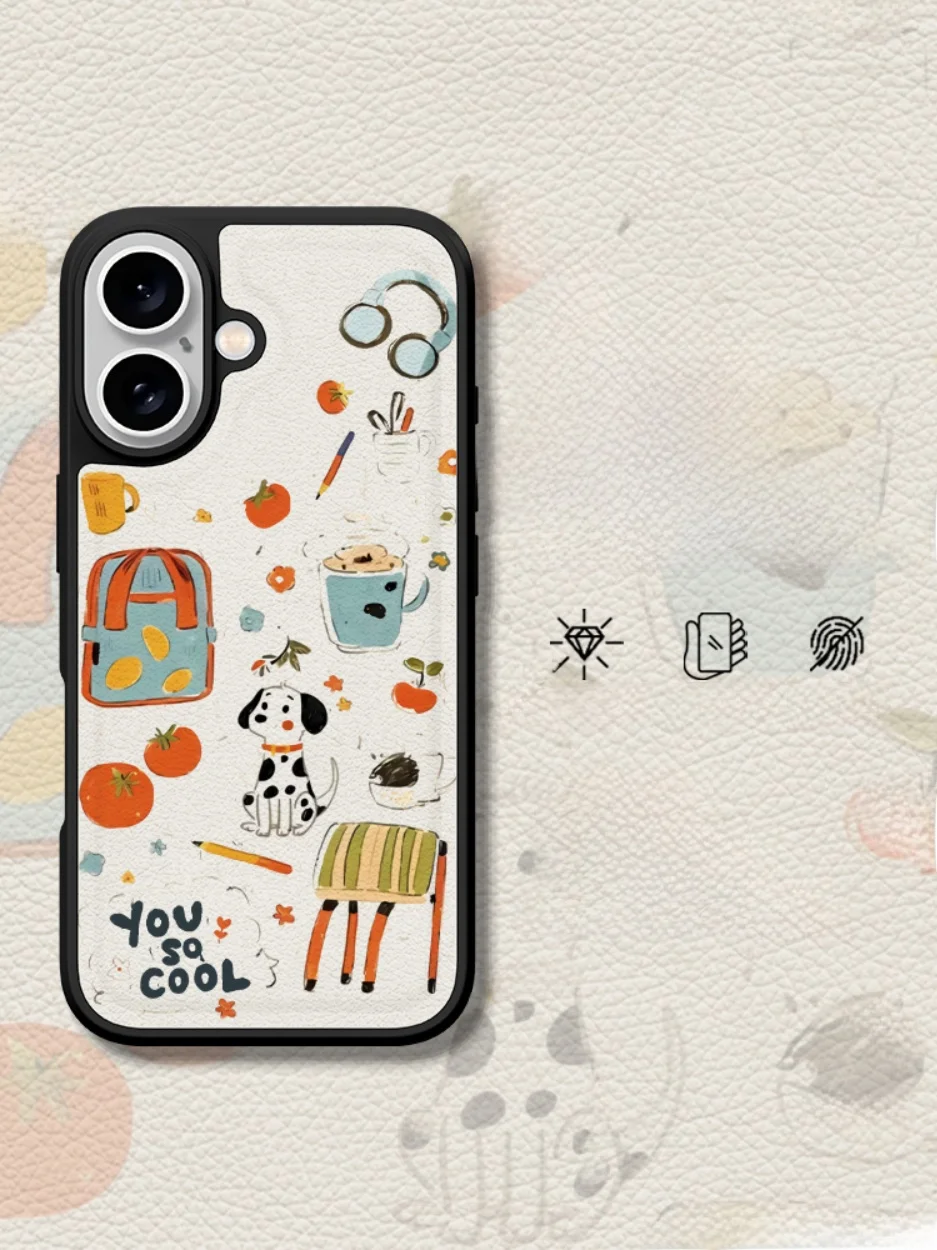 

QX Graffiti Dog Pattern High Quality Phone Case for 16 Women's Style Protective Cover Fun Unique iPhone 15 pro Max