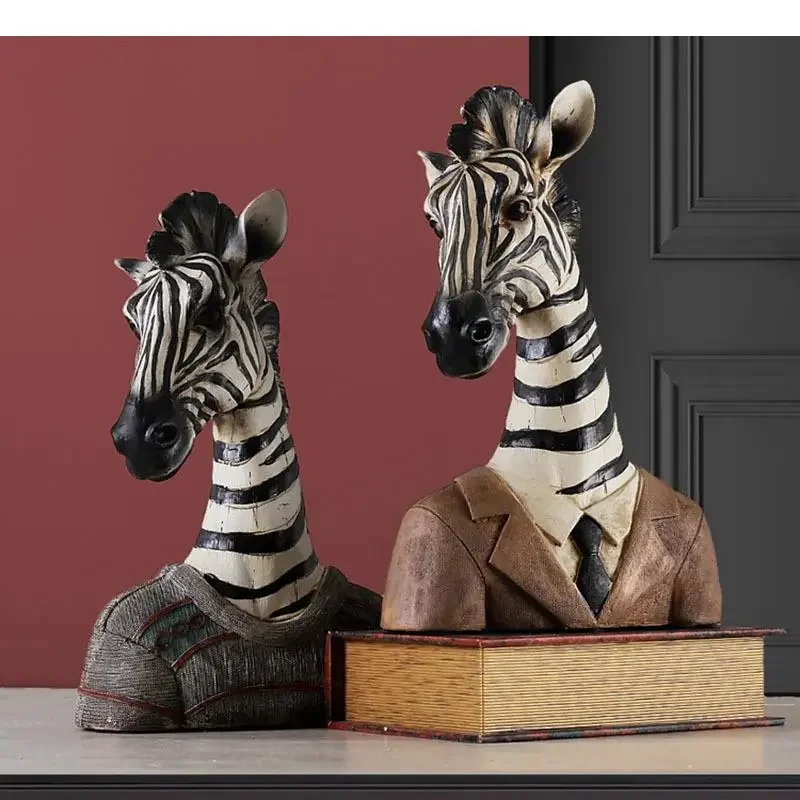 Zebra Gentleman Statue Animal Ornaments Painted Resin Crafts Giraffe Couple Sculpture Desk Decoration Modern Home Decor