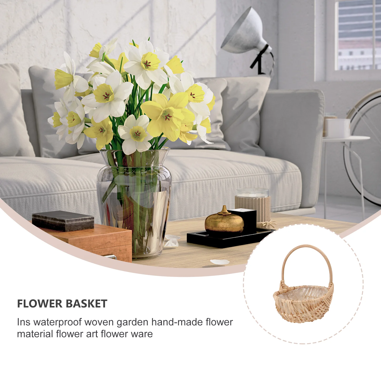 

Rattan Flower Container for Fresh Dried Woven Basket Flowers Decor Grass Woven Storage Office Bedroom