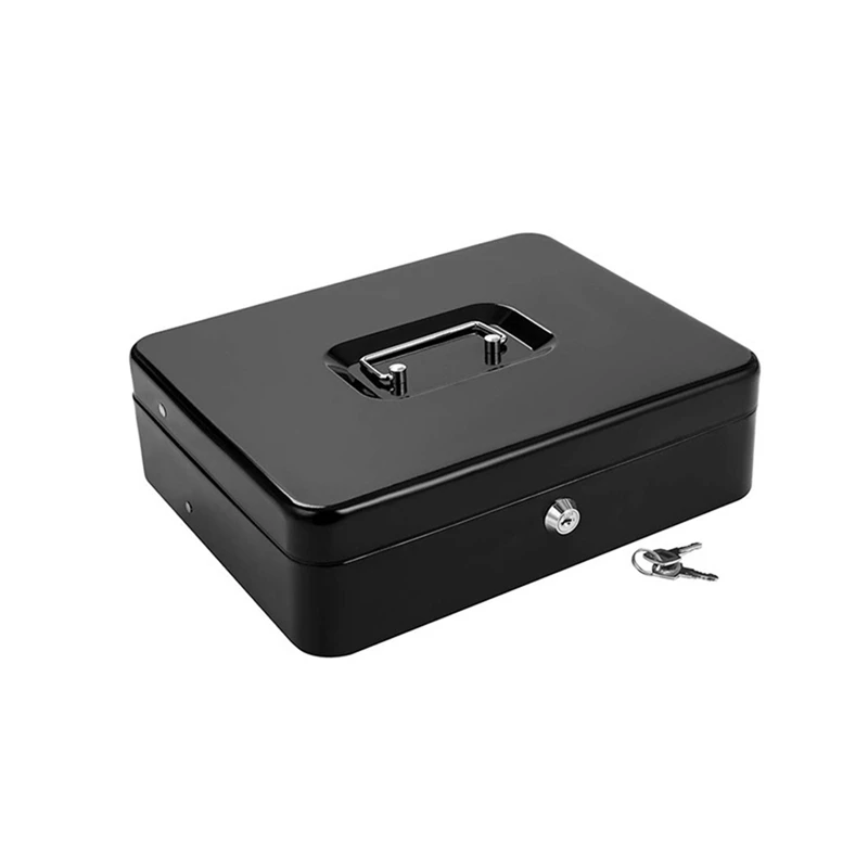 SCLS Cash Box Metal Cash Box With Tray And Key Lock, Tiered Locking Cash Box, Durable Lock Safe With 4 Bills, 5 Coin Slots