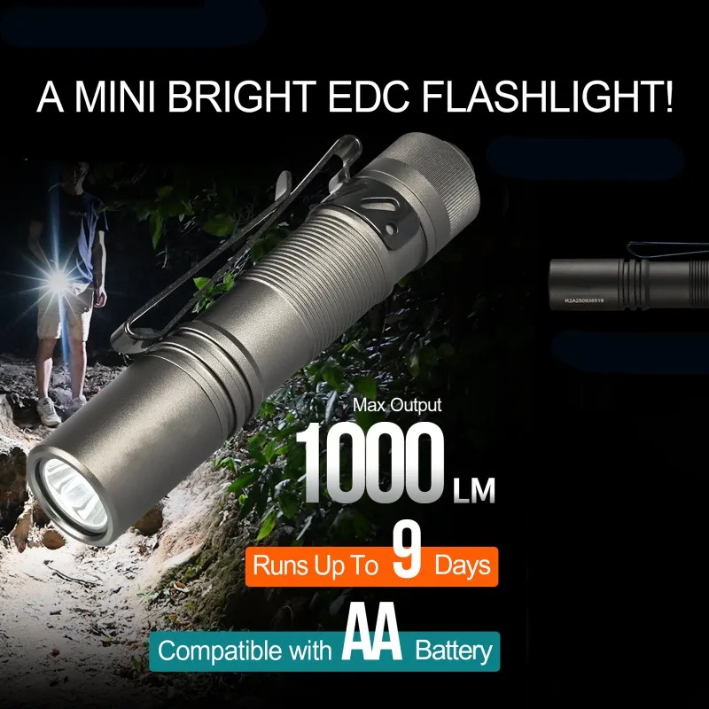 

AA Rechargeable EDC Flashlight High CRI LED For Camping Survival Convoy Work Pokelit Wide Voltage Mini Torch