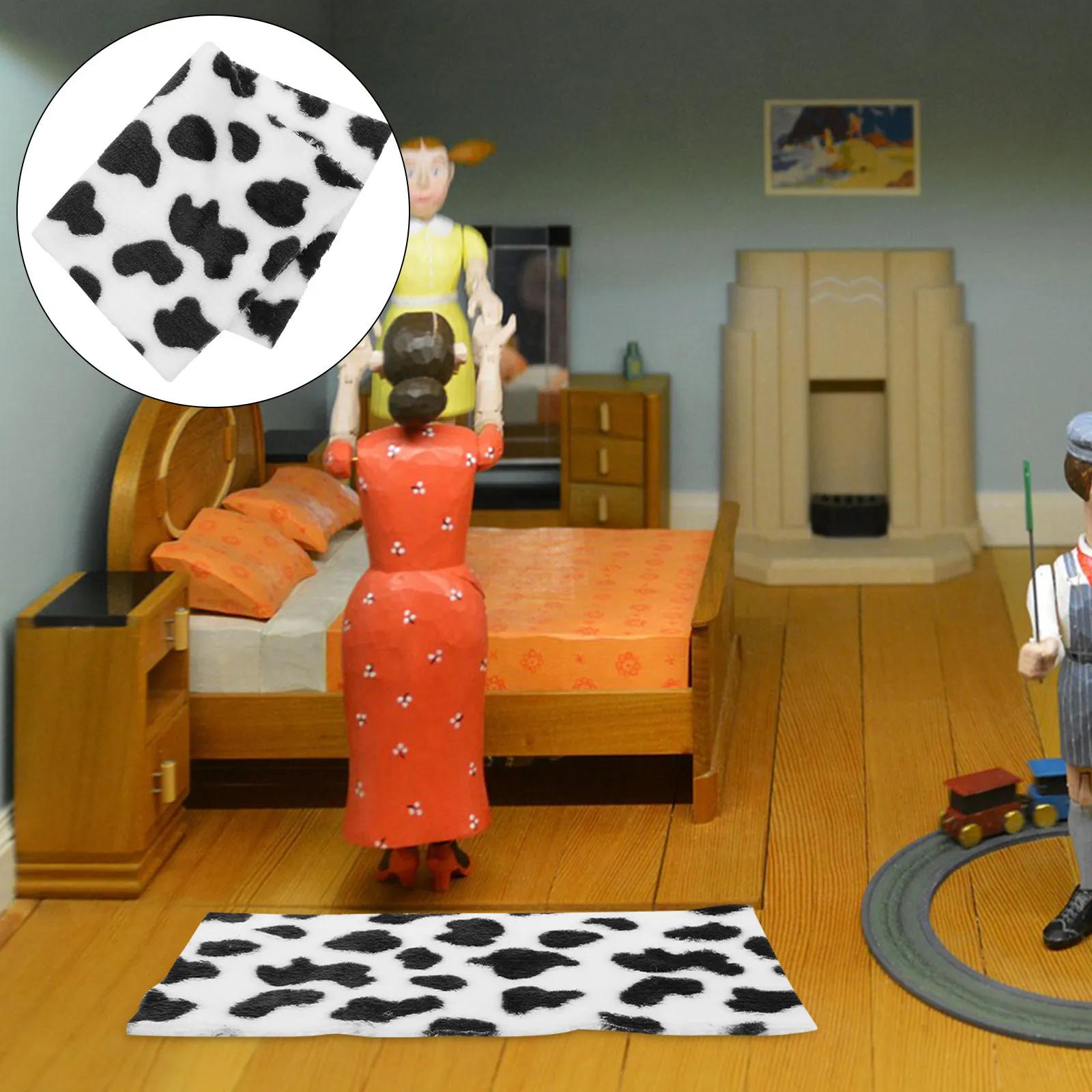 

Mini Cow Print Door Mat Unique Welcome Rug Mini House Carpet Floor Mat Miniature Room Accent Cozy Decor for Living Bedroom