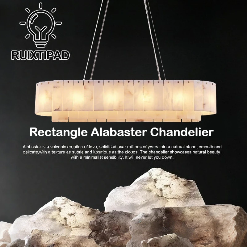 

Rectangle Alabaster Chandelier for Living Room Bathroom Dining Room Decor Kitchen Foyer Adjustable Modern Marble Pendant Light
