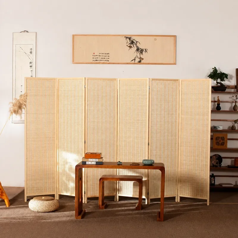Solid Wood Bamboo Folding Screen Mobile Partition Simple Modern Room Divider for Living Room Bedroom Office Home Shelter