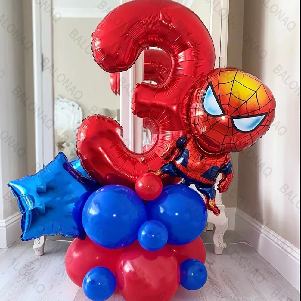 21pcs Spiderman Balloons Red star Foil Balloon Boy Happy Birthday Party Decoration Superhero Children's Inflatable Toys