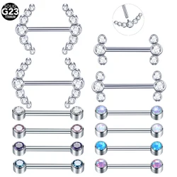 1PC Titanium 14G Opal Nipple Barbell Rings CZ Bezel Set Internally Thread Nipple Shield Mamilo Piercings Sexy Women Jewelry