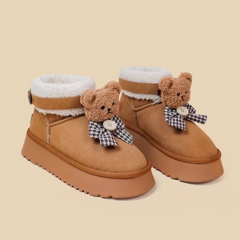 Amy and Michael Kawaii Anime Bear Boots Girls Slip On Keep Warm Plush Women Thermal Cotton Padded Shoes Female Ankle Snow Boots