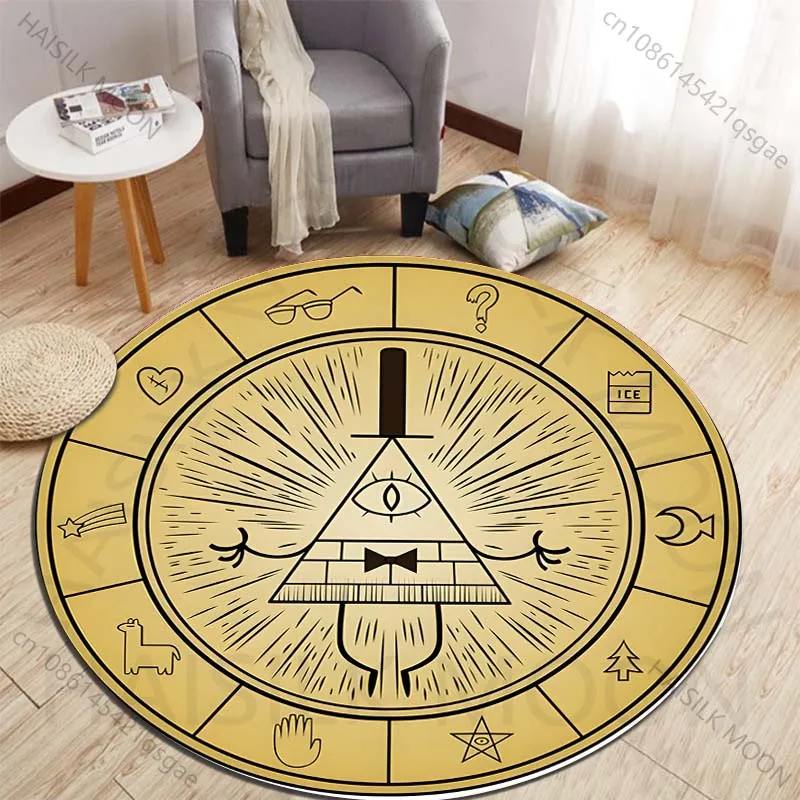 Mysterious golden triangle with symbols Printed round carpet living room sofa table carpet large pet mat soft round carpet