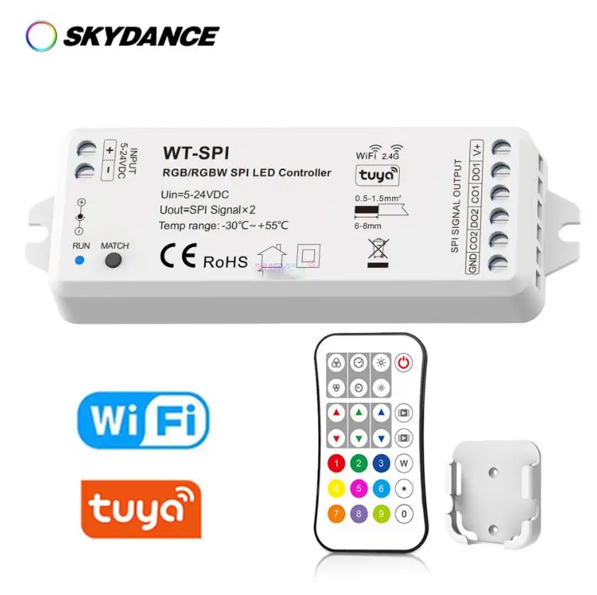 

Skydance music (WiFi+2.4G) RGB/RGBW Pixel IC SPI LED Controller Tuya APP Control use for WS2812B WS2811 WS2814 SK6812 Light