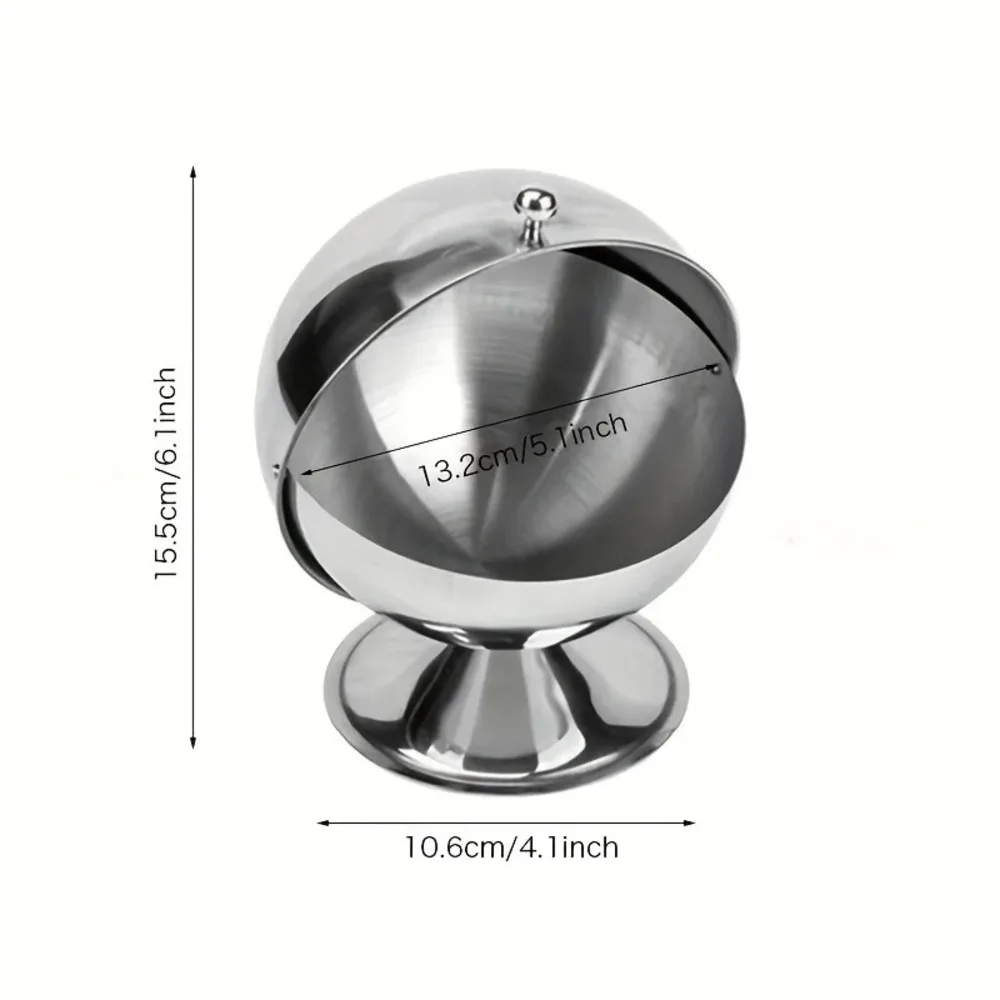 1pcs Stainless Steel Sphere Storage Jar With Flip-Top Lid - Modern Round Desktop Organizer For Kitchen, Home, Or Office