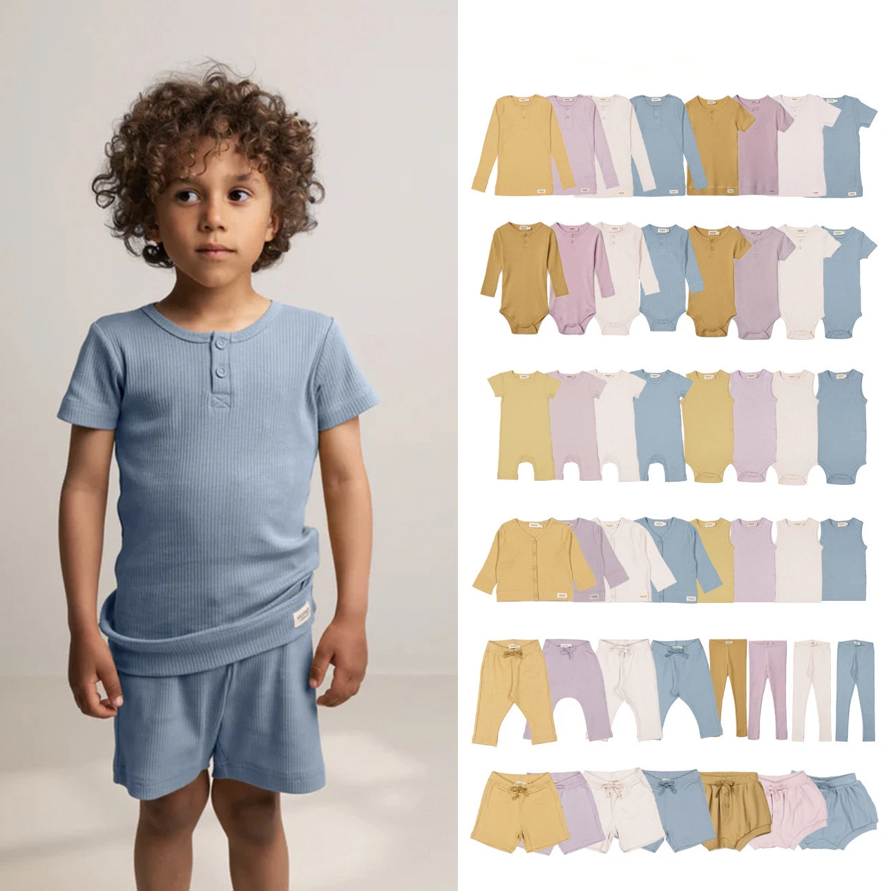 

2024MarMar Spring/Summer Children's New Comfortable Soft Modal Crawler Solid Color Pajamas T-shirt Shorts For Boys and Girls