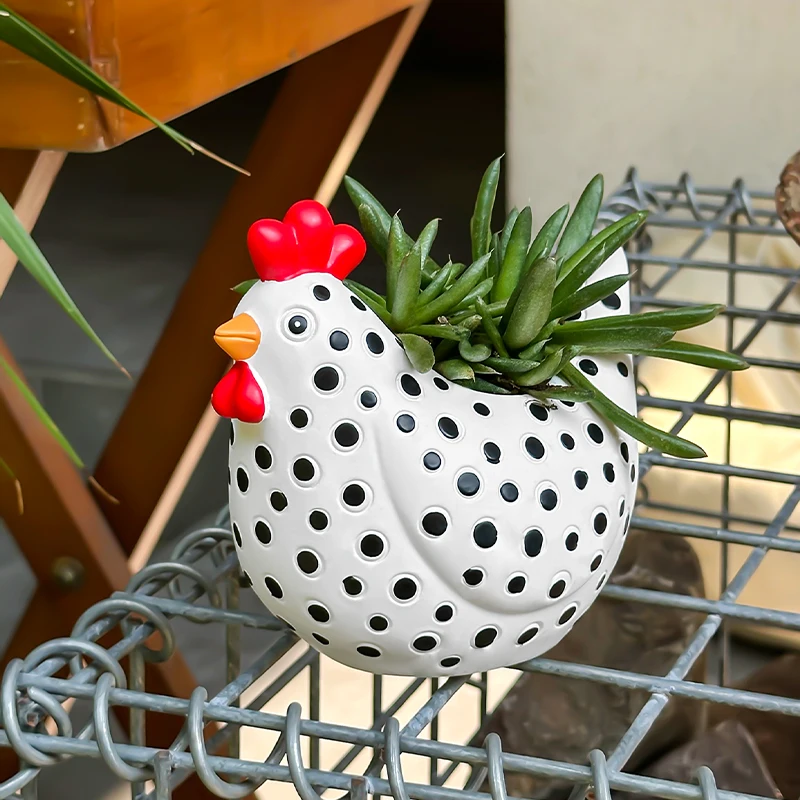 Funny Spotted Chicken Flower Pot Cute Rooster Model Flower Pot Garden Courtyard Ranch Flower Pot Decoration Gift