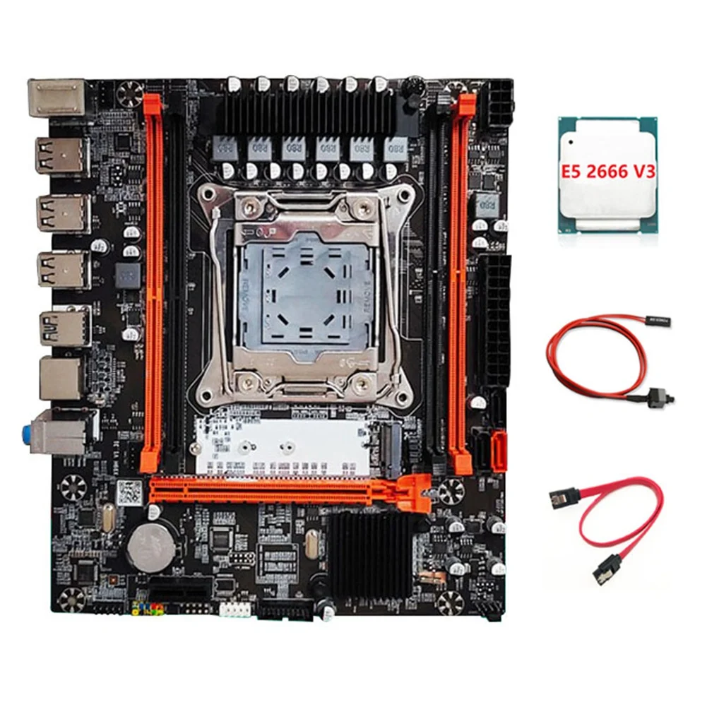 X99H Motherboard+E5 2666 V3 CPU+Switch Cable+SATA Cable Kit LGA2011-V3 DDR3X4 RAM Slot M.2 NVME PCI-E 3.0 X16 SATA3.0