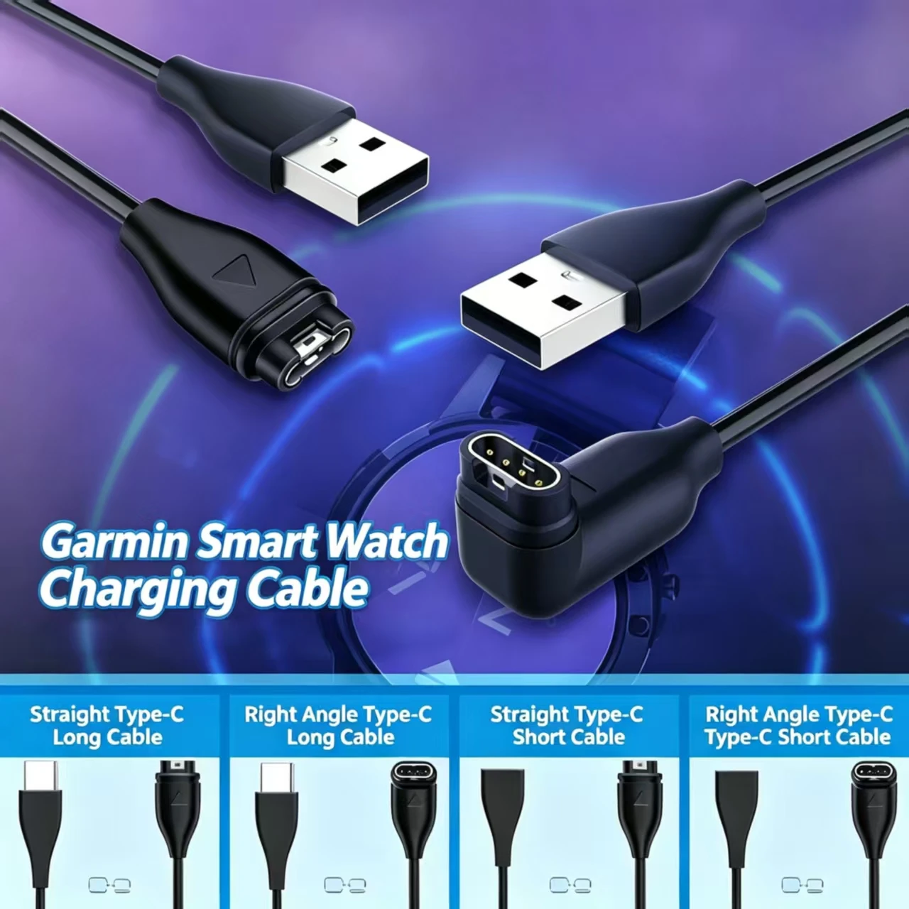 Garmin Watch Charging Cable, USB A / Type C Magnetic Charger Cord for Garmin Smartwatch, Straight & L Shape 6 Styles Optional