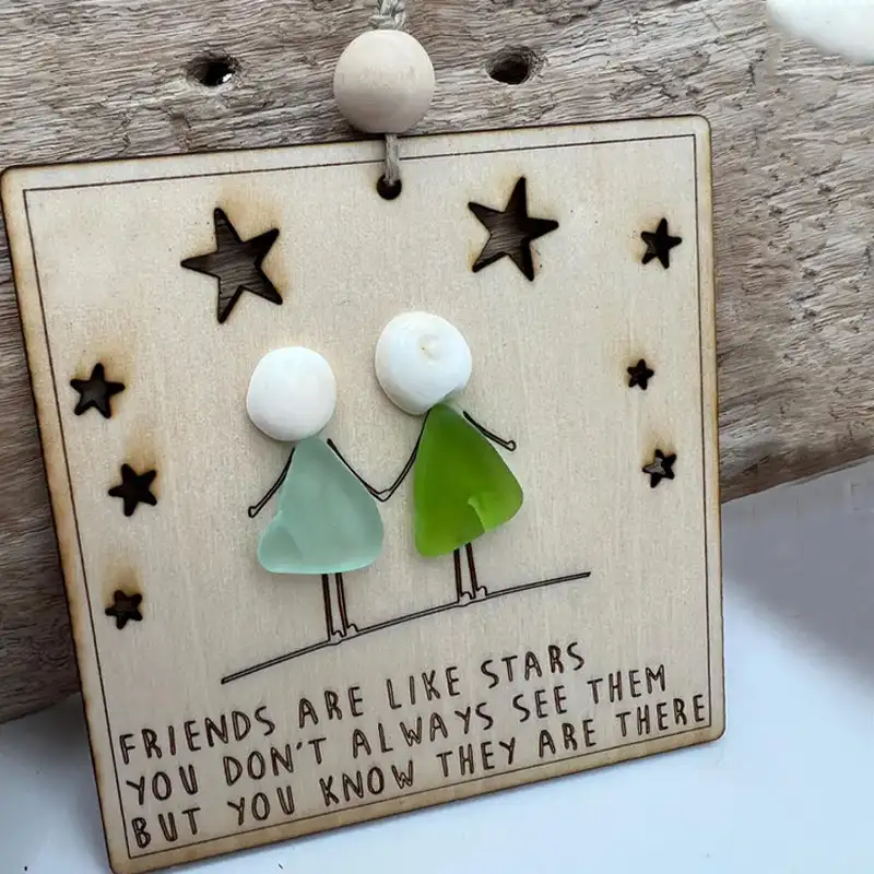 Sea Glass Art Friendship BFF Ornament Wooden Stars Decoration Ornaments