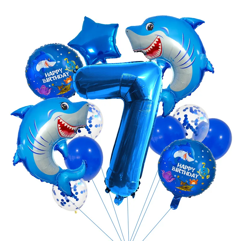 14-teiliges Hai-Themen-Zahlenballon-Set für Jungen-Geburtstagsfeiern, Ozean-Tier-Dekorationsbälle, Familienfoto-Hintergrund-Deko – Detail 8
