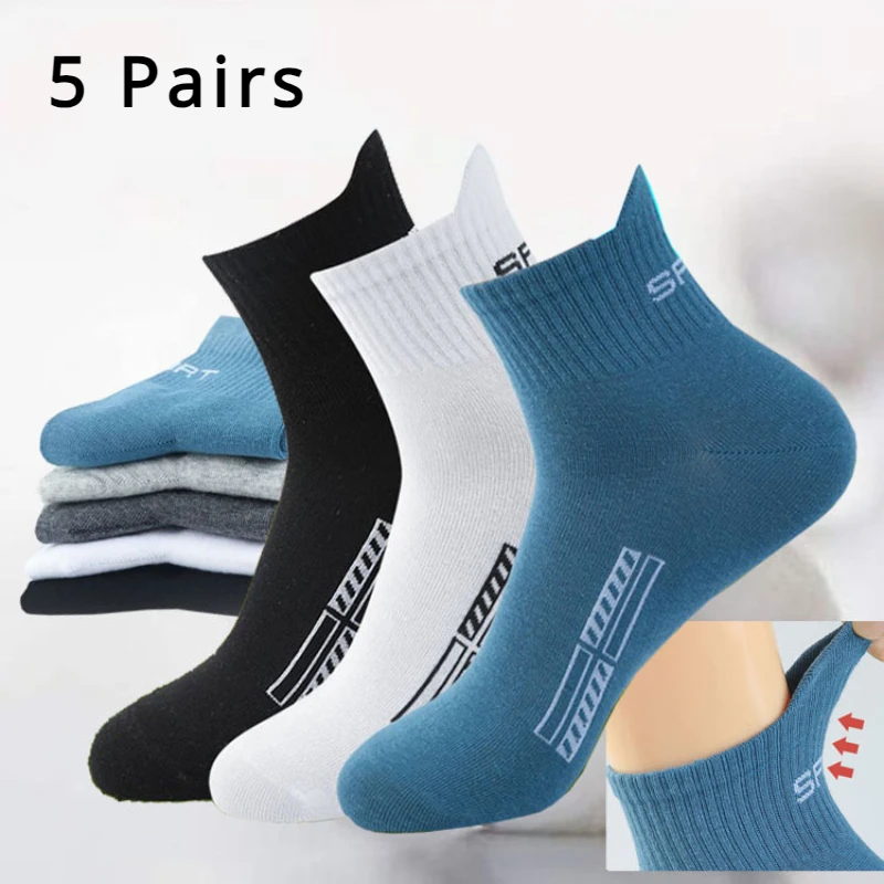 5Pairs Organic Cotton Men Socks Ankle Breathable Mesh Sports Sock Casual Athletic Thin Short Sokken Plus Size EU40-46 Summer New