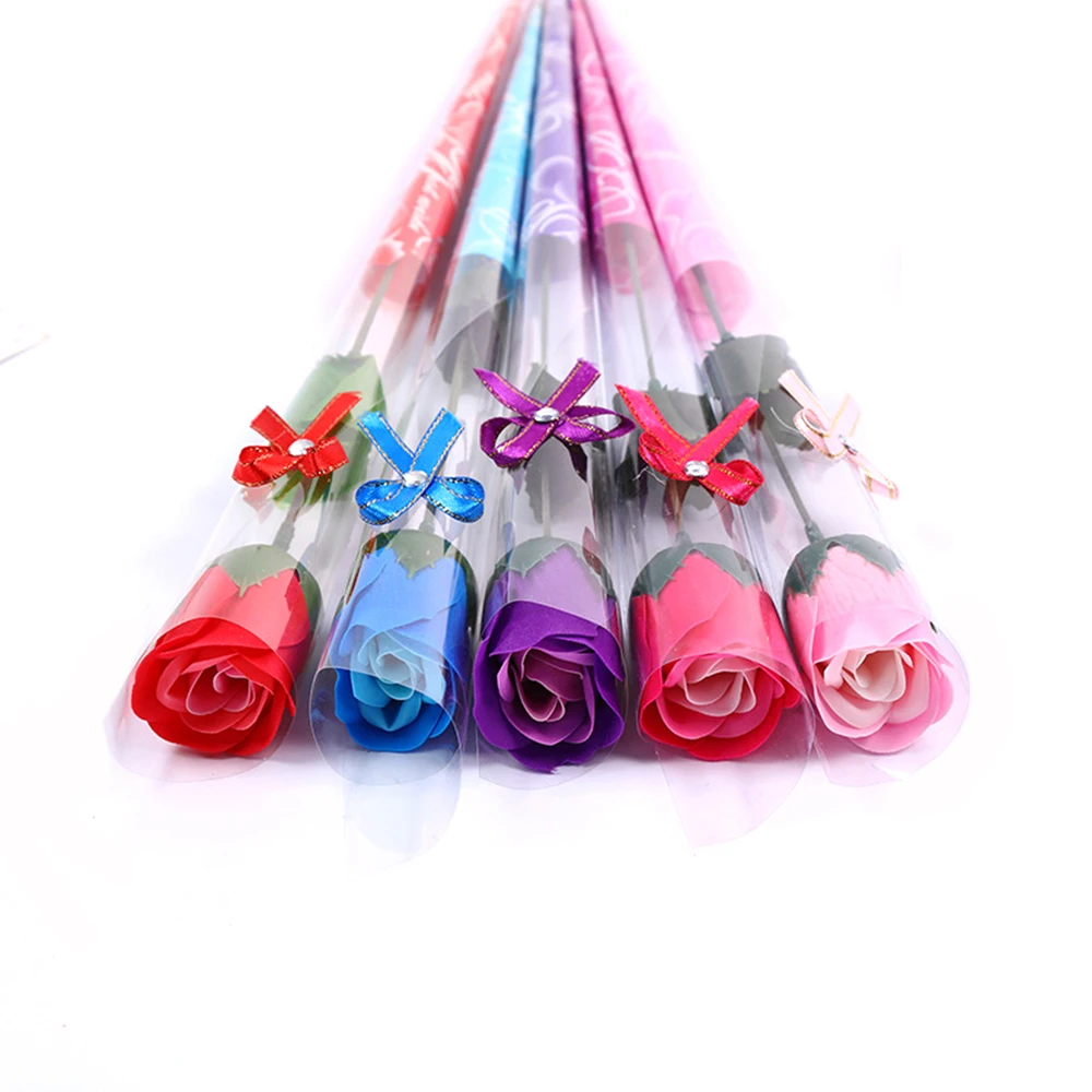 Artificial Flower 3-colours Simulation Soap Rose 3-colours Gradient Soap Flower Single Mother's Day Bouquet For Romantic Gesture
