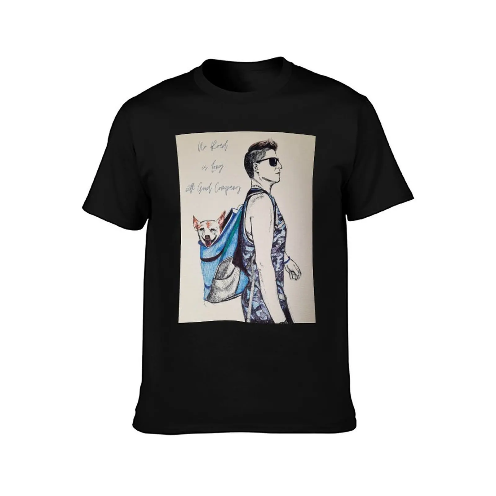 Hiking with Chihuahua in Backpack T-Shirt, Summer Casual Cotton Tee, Oversized Streetwear Tops, Vintage Graphic Print