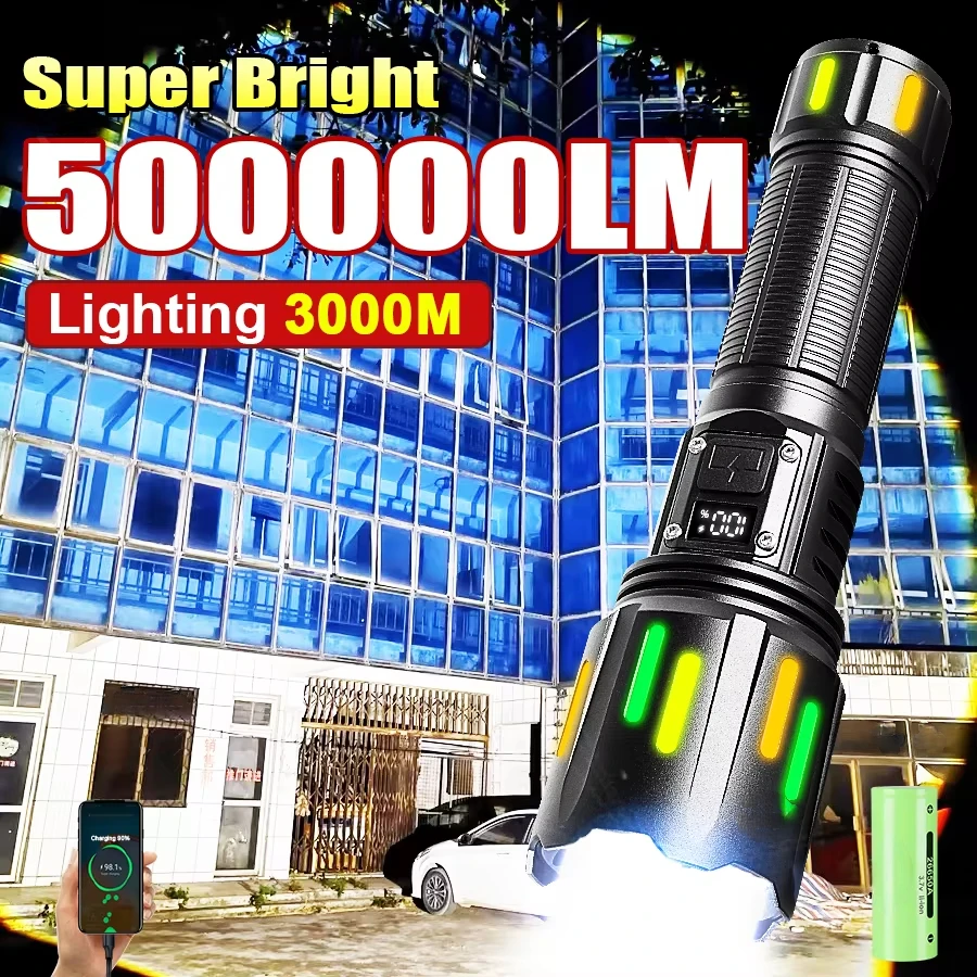 

Мощный светодиодный фонарик 50000000LM, перезаряжаемый, с сильным светом, суперяркий, военный тактический фонарь, для кемпинга и активного отдыха