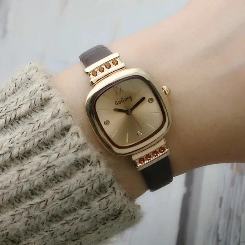 Часы наручные женские с квадратным циферблатом, модные брендовые Роскошные Кварцевые, с кожаным ремешком, с бриллиантами, в винтажном стиле, подарок