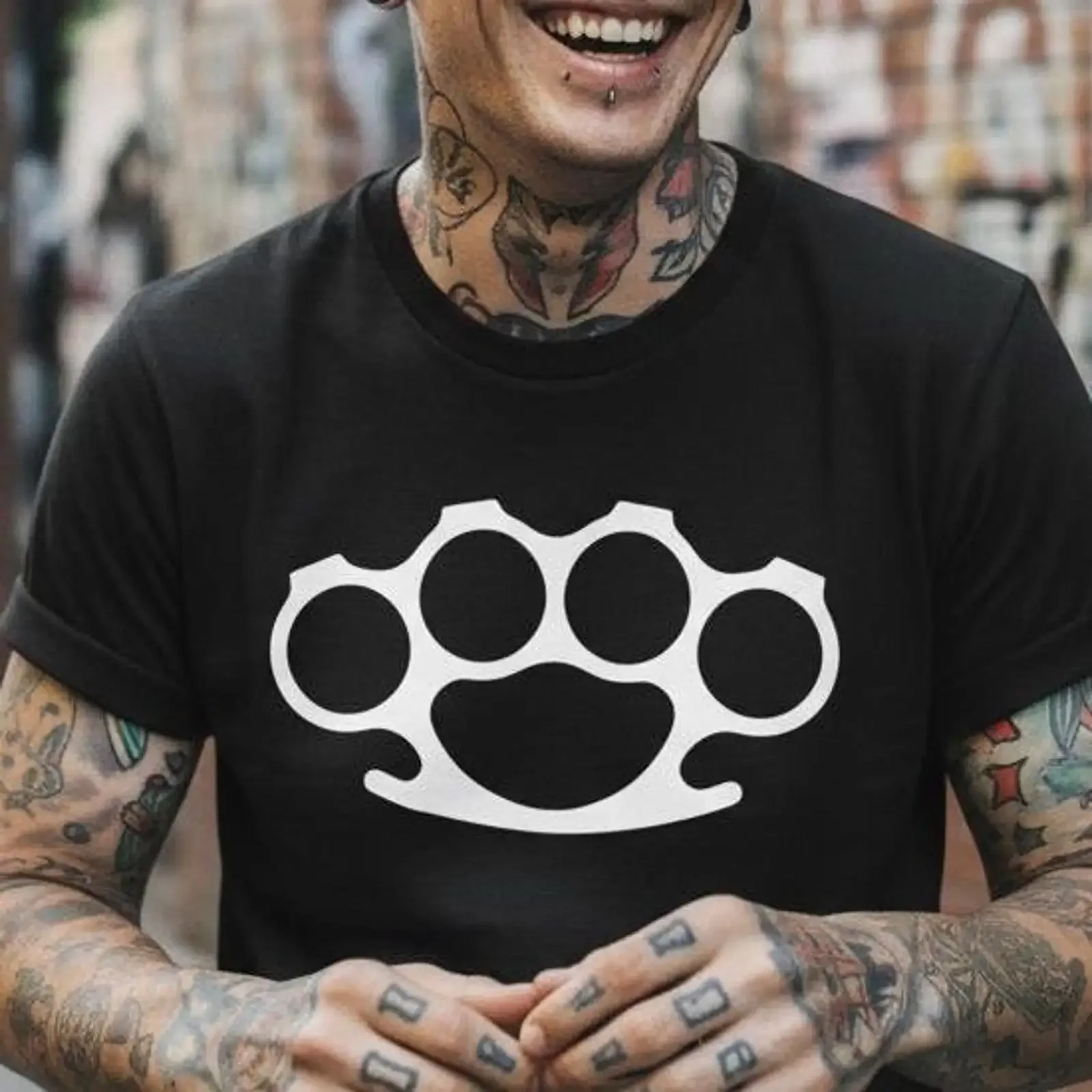 Punk Brass Knuckles T shirt Hardcore Alt Streetwear Rock Rebel Casual Statement Top For  vintage Washed Soft Stylish