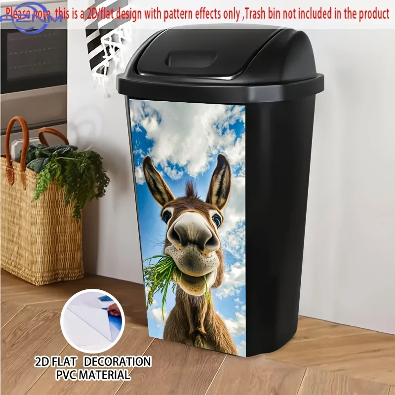 1pc Donkey Eating Grass Self-Adhesive Dustbin Sticker - Durable PVC Removable Farm-Themed Decal, .01x cm, Vibrant Colors for W