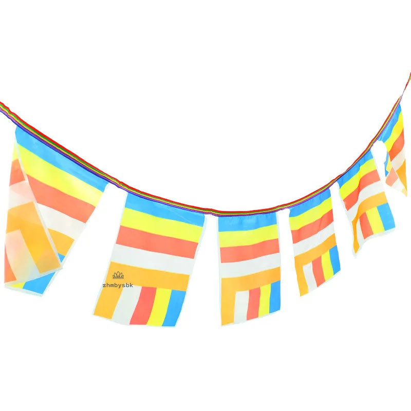 

3.5M 5 Elements Colors 15pcs/string Decorate International Buddhist Flags,23*40cm/pc Silk Cloth Wind Horse Cross Flags