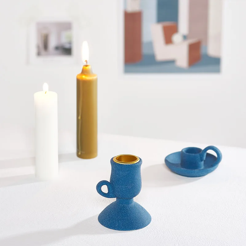 Nordic Style Creative Taper Ceramic Handhold Candlestick Ornaments Photography Art Home Decoration Jewelry Stand Candle Holder