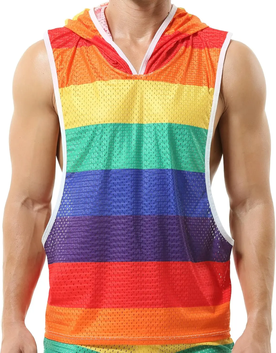 

DTODWW Mens Workout Tank Tops Rainbow Hooded Sleeveless Y-Back Muscle Mesh Shirts for Athletic Exercise Relaxed Lulu Lulu shirt