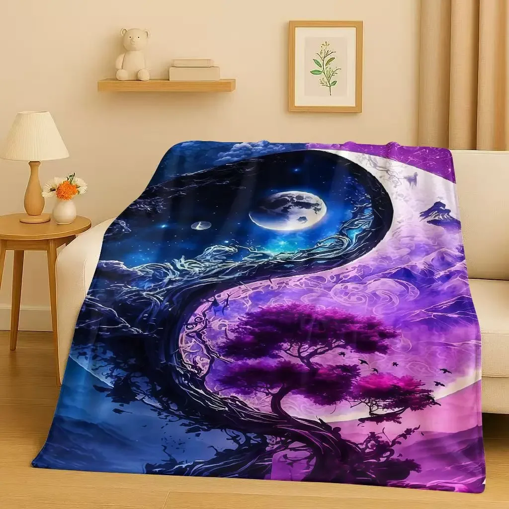 HD Yin Yang Chinese Tai Chi Eight Diagrams Natural Balance Art Flannel Blanket,Soft Plush Throw for Home Bedroom Bed Sofa Cover
