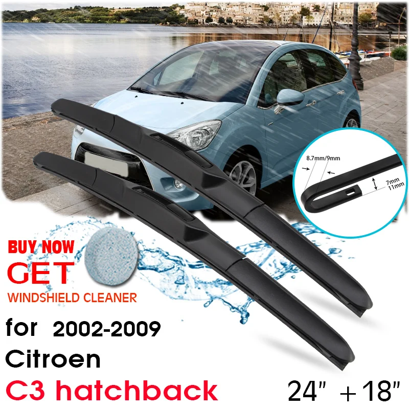 Car Blade Front Window Windshield Rubber Silicon Refill Wiper For Citroen C3 hatchback 2002-2009 LHD/RHD 24