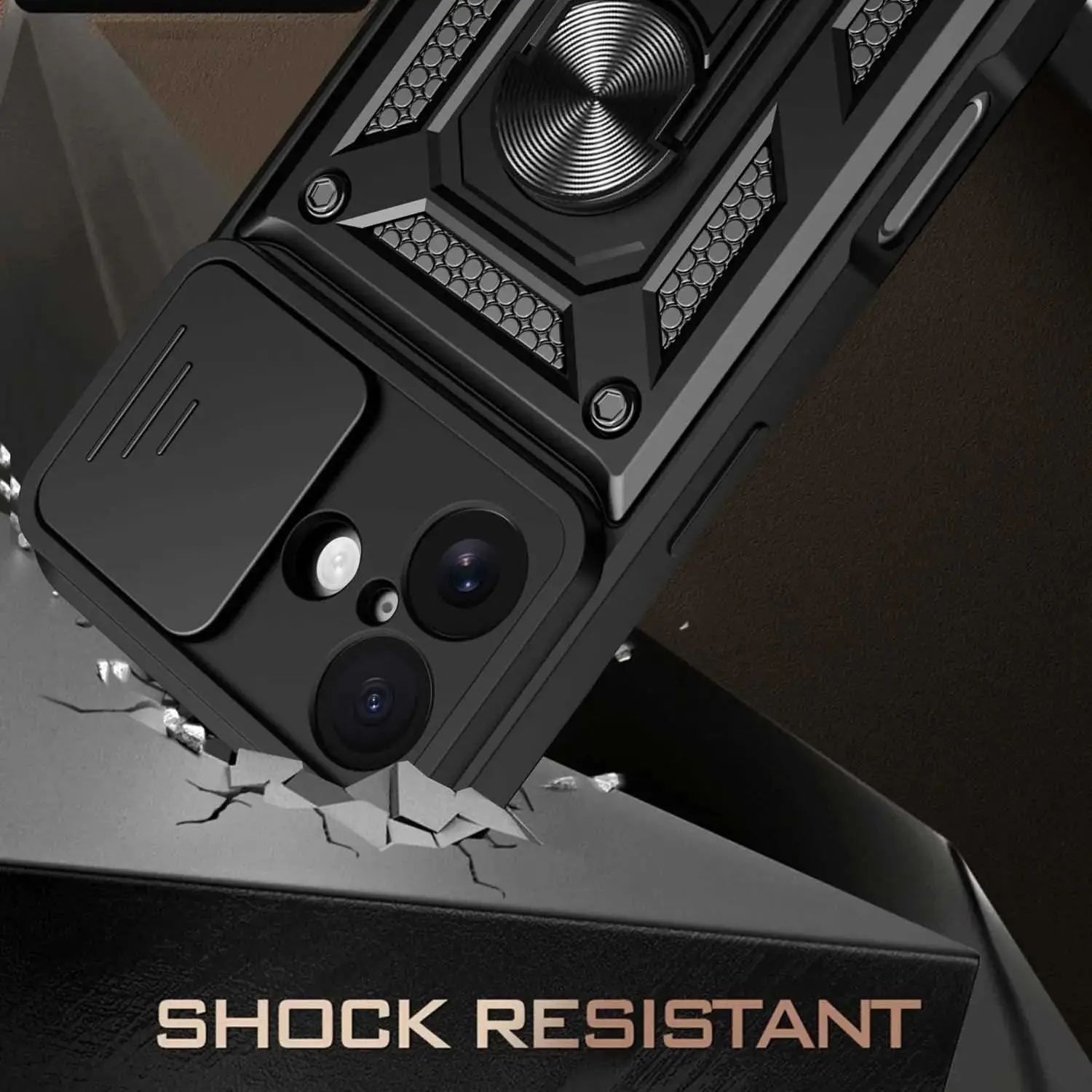 آيفون 16 15 14 برو ماكس زائد حامل حلقة مدرعة آيفون 17 16E مع الكاميرا الخلفية الغطاء الواقي جراب هاتف